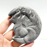 Silver Sheen Obsidian Nine - tailed Fox Moon Carving Wholesale - Wholesale Crystals