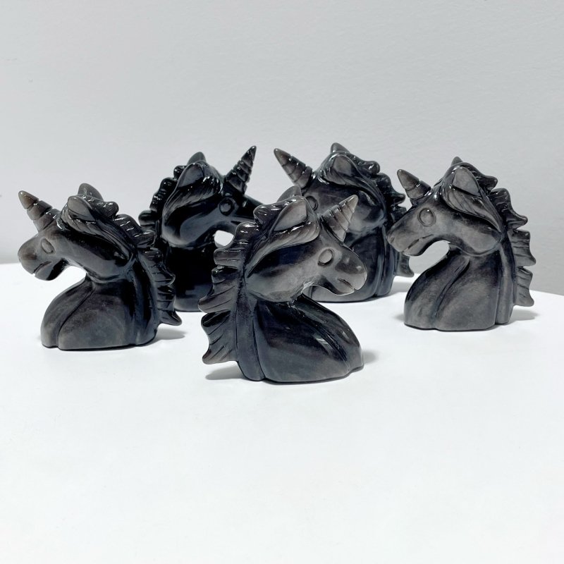 Silver Sheen Obsidian Unicorn Carving Wholesale - Wholesale Crystals