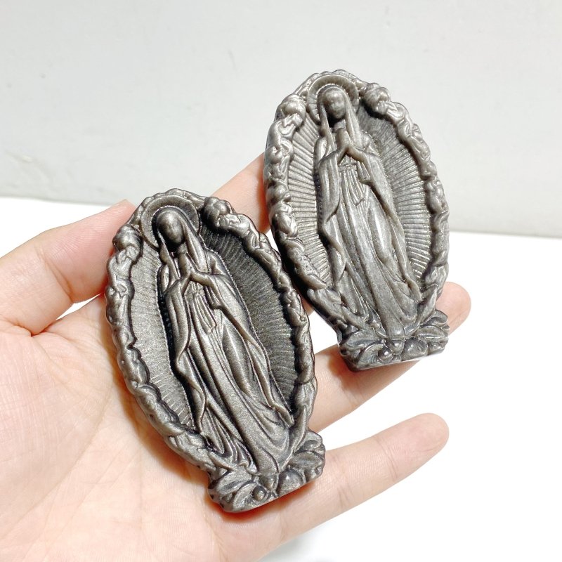 Silver Sheen Obsidian Virgin Mary Carving Wholesale -Wholesale Crystals