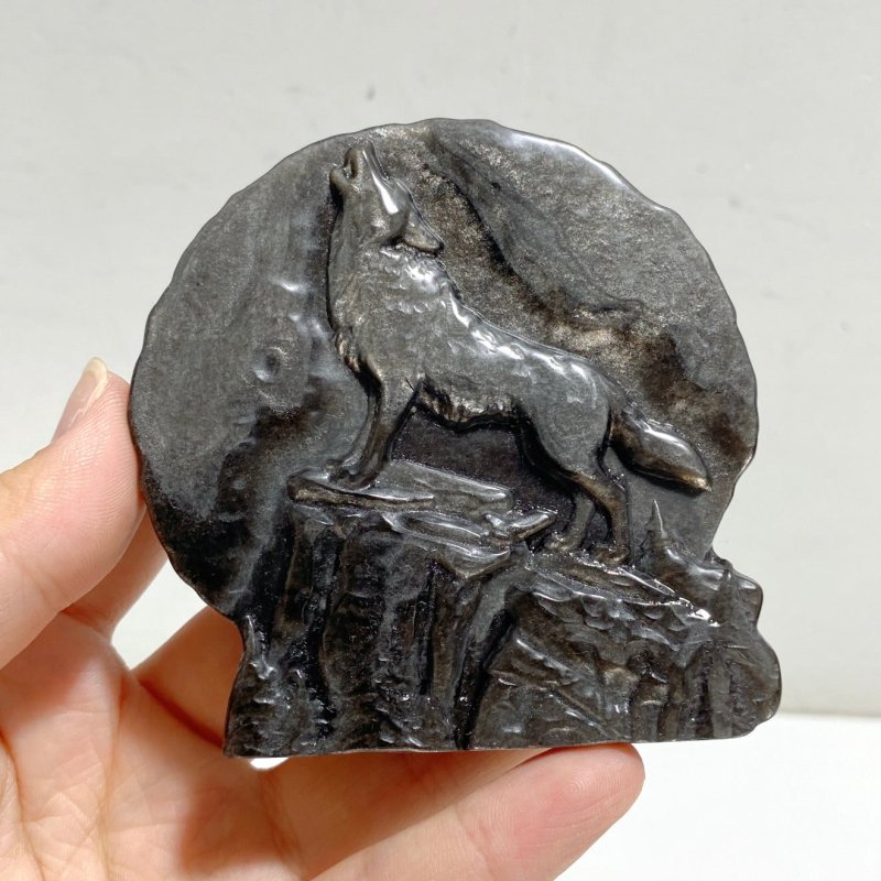 Silver Sheen Obsidian Wolf Carving Wholesale -Wholesale Crystals