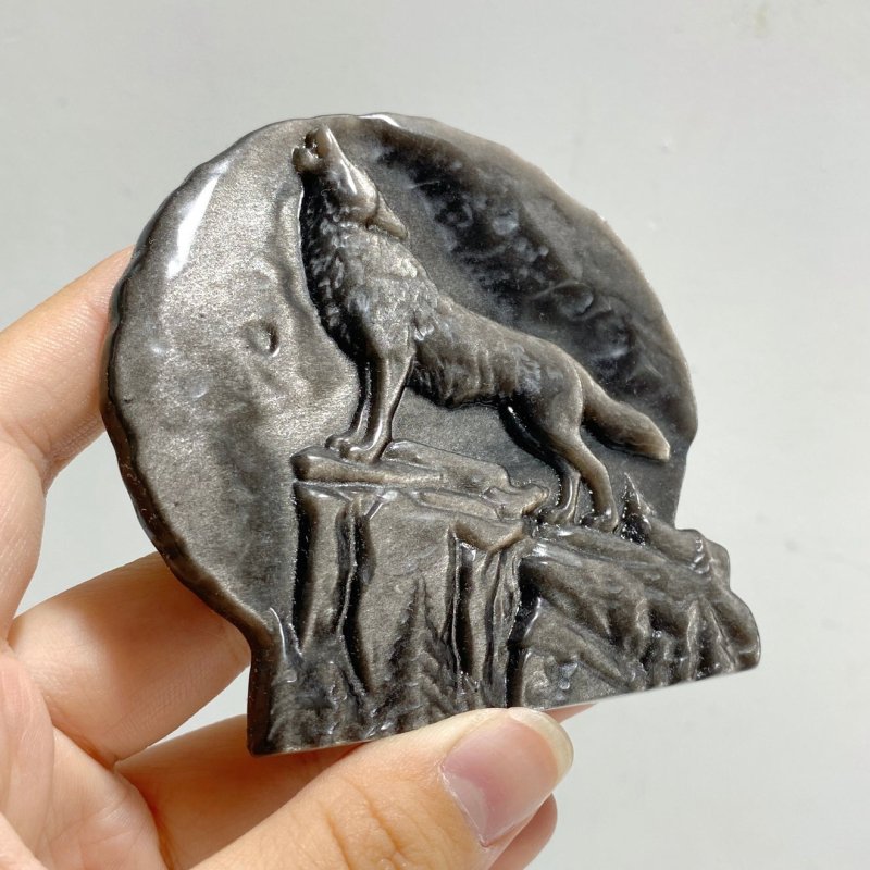 Silver Sheen Obsidian Wolf Carving Wholesale -Wholesale Crystals