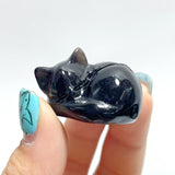 Small Silver Sheen Obsidian Sleeping Cat Carving Wholesale - Wholesale Crystals
