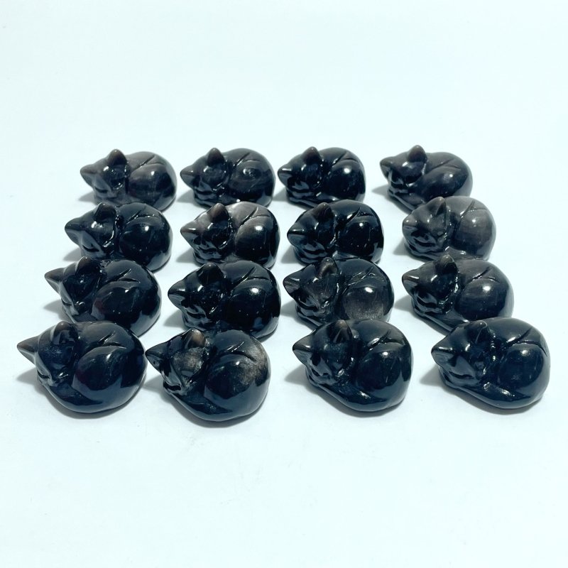 Small Silver Sheen Obsidian Sleeping Cat Carving Wholesale - Wholesale Crystals