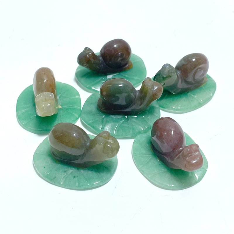 Snail On Leaf Mini Carving Wholesale Tiger Eye Green Aventurine - Wholesale Crystals