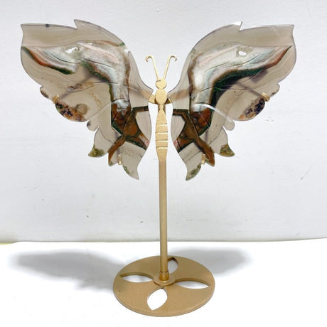 Stripe Agate Symmetry Butterfly Wing Carving With Stand - Wholesale Crystals
