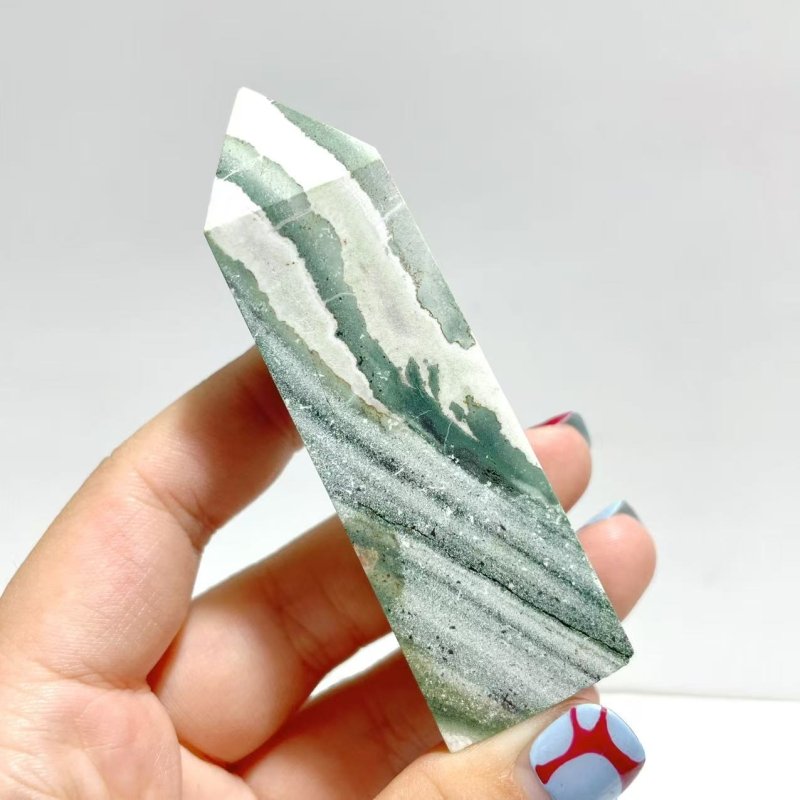 Stripe Moss Agate Mixed Quartz Four - Sided Tower Point Wholesale - Wholesale Crystals