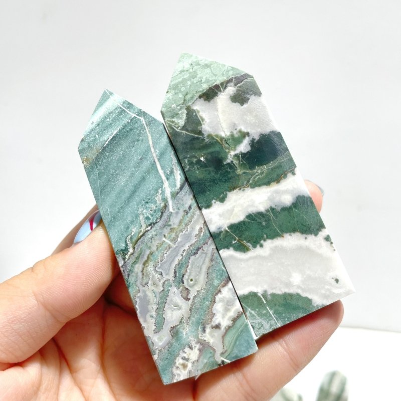 Stripe Moss Agate Mixed Quartz Four - Sided Tower Point Wholesale - Wholesale Crystals