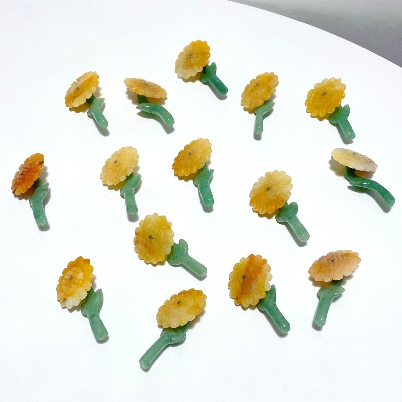 Sunflower - shaped Yellow Jade And Green Aventurine Leaf Carving Wholesale - Wholesale Crystals