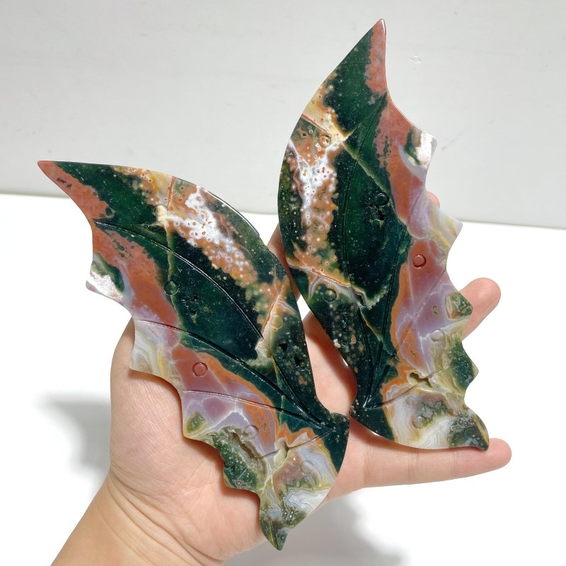 Unique 8th Vein Ocean Jasper Flying Dragon Wing Carving With Stand - Wholesale Crystals