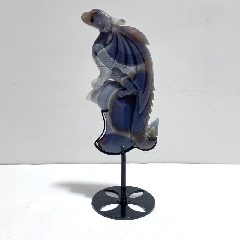 Unique Agate Flying Dragon Moon Carving With Stand - Wholesale Crystals