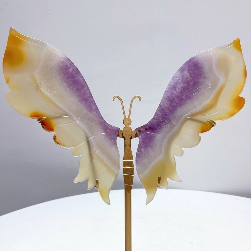 Unique Agate Mixed Amethyst Butterfly Wing Carving With Stand - Wholesale Crystals