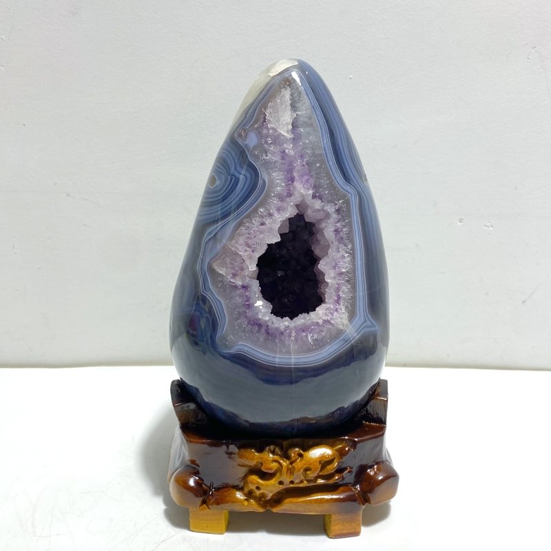 Unique Amethyst Mixed Geode Agate Calcite Dinosaur Egg Shape With Stand - Wholesale Crystals