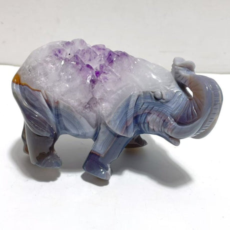 Unique Amethyst Mixed Geode Druzy Agate Elephant Animal Carving A12 - Wholesale Crystals