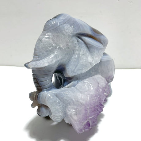 Unique Amethyst Mixed Geode Druzy Agate Elephant Animal Carving A17 - Wholesale Crystals