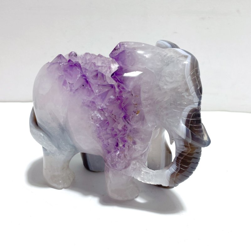 Unique Amethyst Mixed Geode Druzy Agate Elephant Animal Carving A19 - Wholesale Crystals