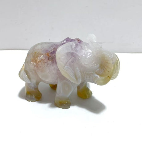 Unique Amethyst Mixed Geode Druzy Agate Elephant Animal Carving A20 - Wholesale Crystals
