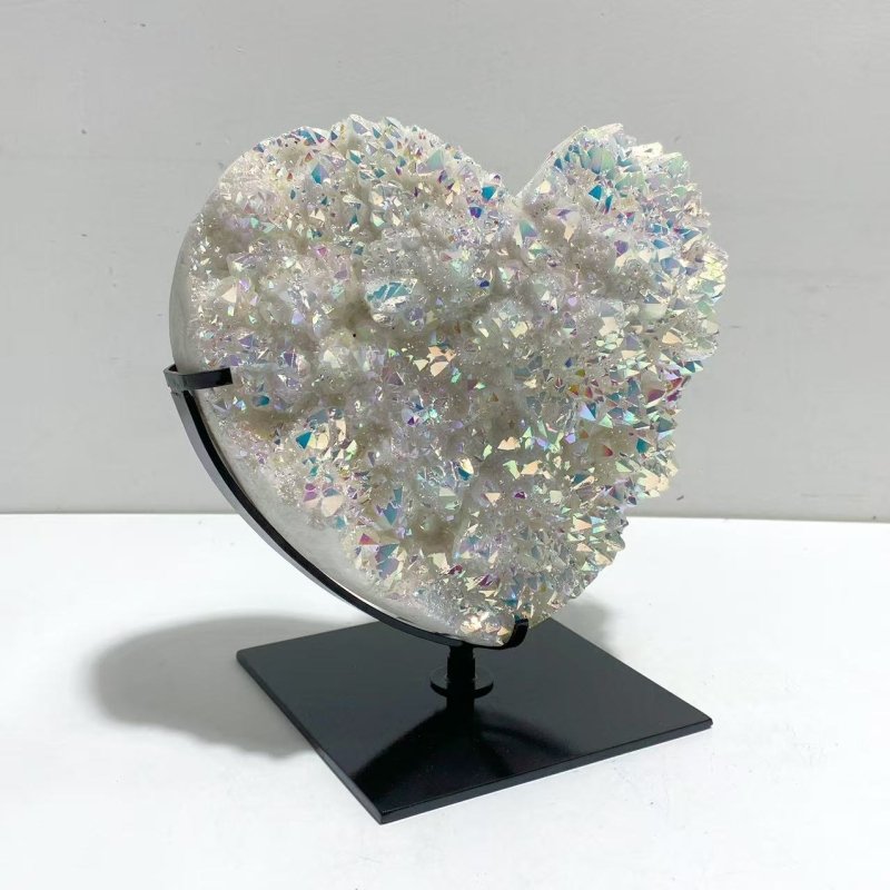 Unique Aura Quartz Cluster Heart With Stand 8 - Wholesale Crystals