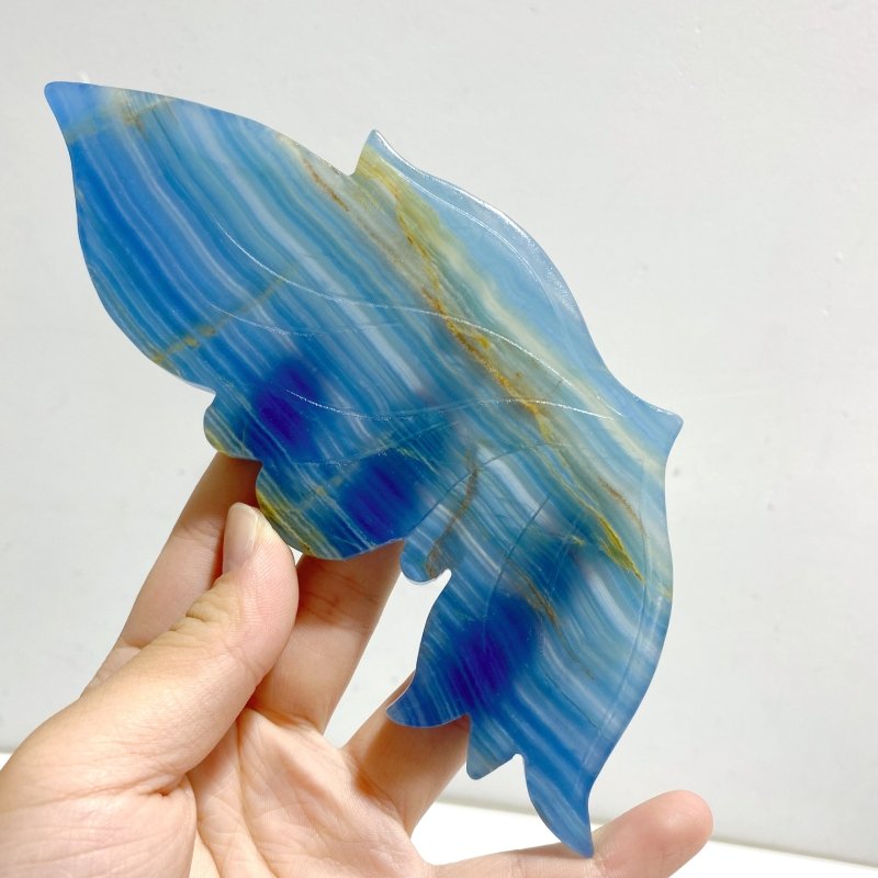 Unique Blue Onyx Butterfly Wing Carving With Stand -Wholesale Crystals