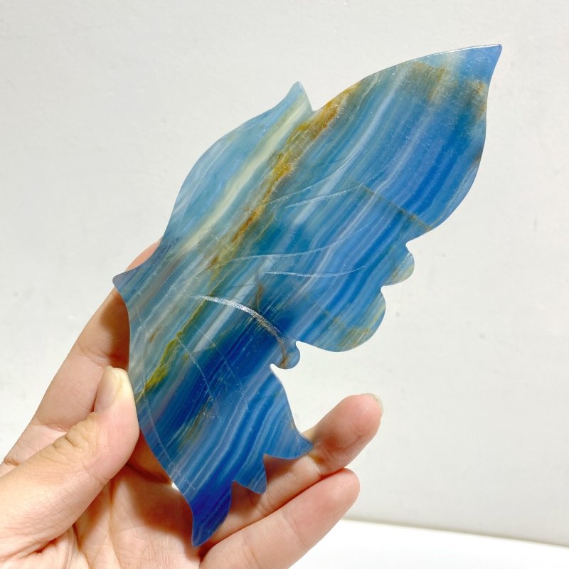Unique Blue Onyx Butterfly Wing Carving With Stand -Wholesale Crystals