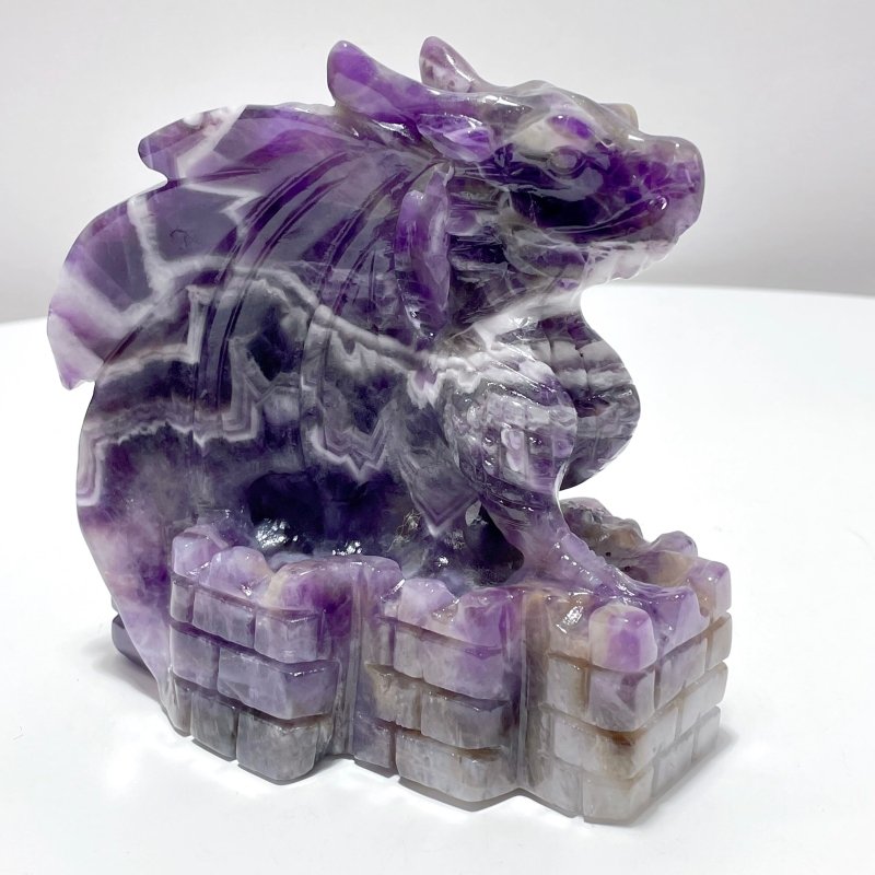 Unique Chevron Amethyst Dragon Castle Carving - Wholesale Crystals