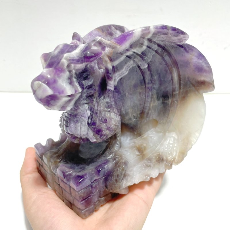 Unique Chevron Amethyst Dragon Castle Carving - Wholesale Crystals