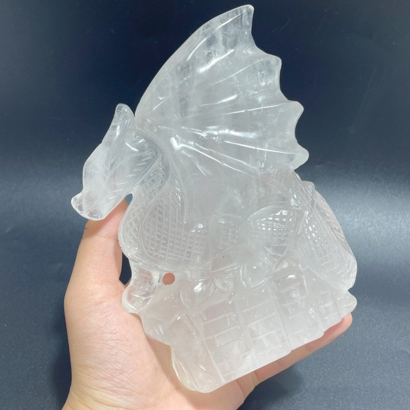 Unique Clear Quartz Flying Dragon Castle Carving 1 - Wholesale Crystals