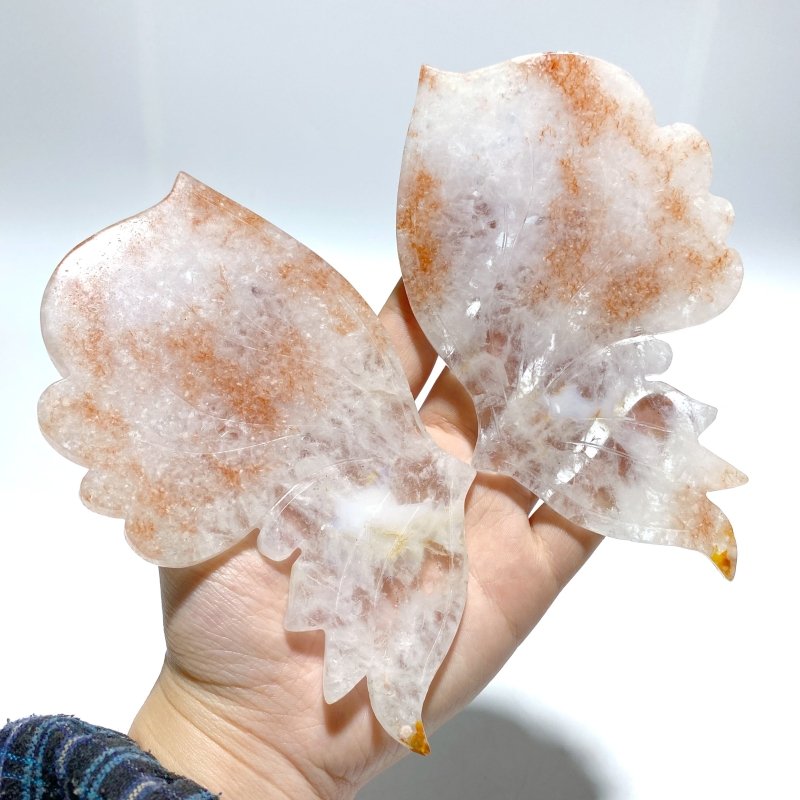 Unique Fire Quartz Butterfly Wing Carving With Stand - Wholesale Crystals