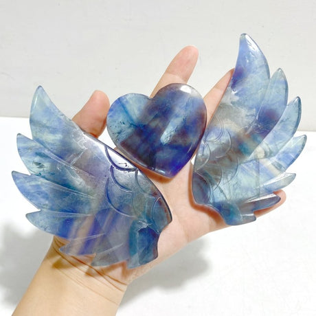 Unique Fluorite Heart Wing Carving With Stand - Wholesale Crystals