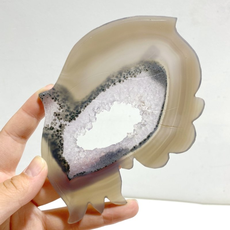 Unique Geode Druzy Agate Butterfly Wing Carving With Stand -Wholesale Crystals