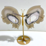 Unique Geode Druzy Agate Butterfly Wing Carving With Stand -Wholesale Crystals
