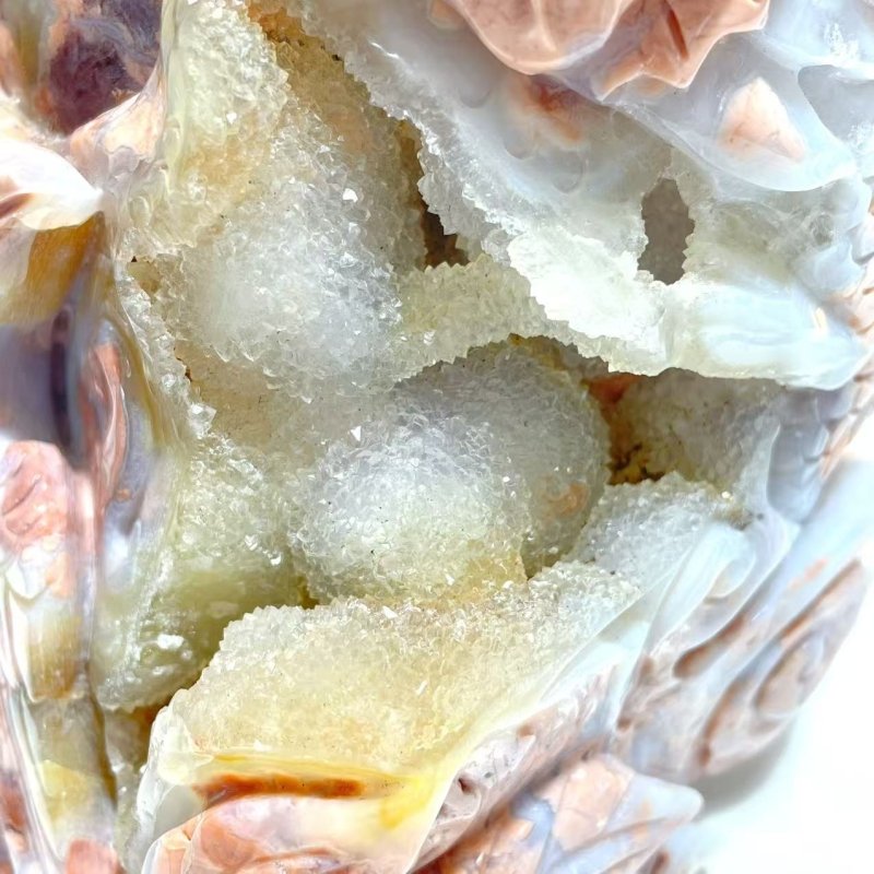 Unique Geode Druzy Pink Agate Chinese Dragon&Phoenix Carving - Wholesale Crystals