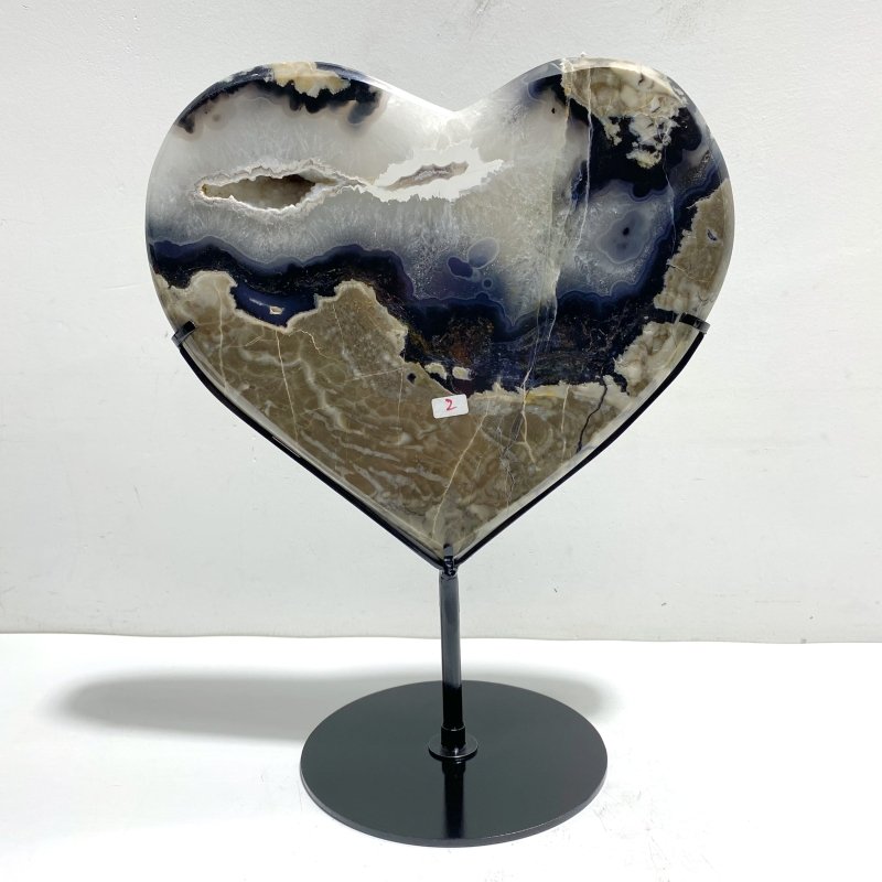 Unique Geode Druzy Volcano Agate Heart Carving With Stand(UV - Reactive) 3 - Wholesale Crystals