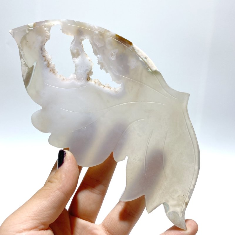 Unique Geode Sakura Flower Agate Butterfly Wing Carving With Stand - Wholesale Crystals