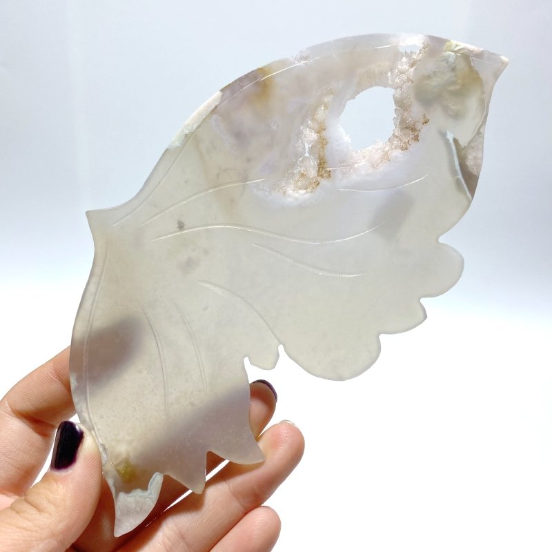 Unique Geode Sakura Flower Agate Butterfly Wing Carving With Stand - Wholesale Crystals