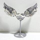 Unique Gray Blue Agate Heart Wing Carving With Stand - Wholesale Crystals