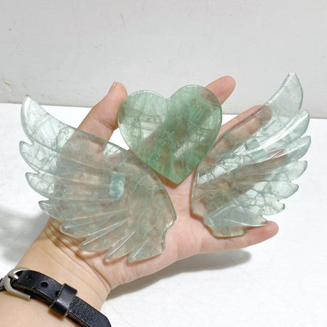 Unique Green Fluorite Heart Wing Carving With Stand -Wholesale Crystals