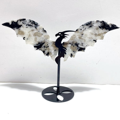 Unique India Moonstone Flying Dragon Wing Carving With Stand - Wholesale Crystals