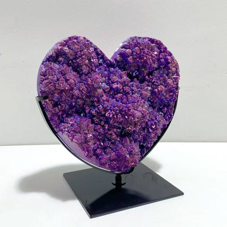 Unique Large Aura Purple Quartz Cluster Heart With Stand 5 - Wholesale Crystals