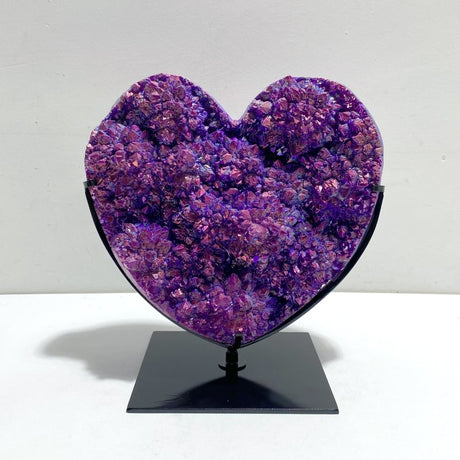 Unique Large Aura Purple Quartz Cluster Heart With Stand 5 - Wholesale Crystals