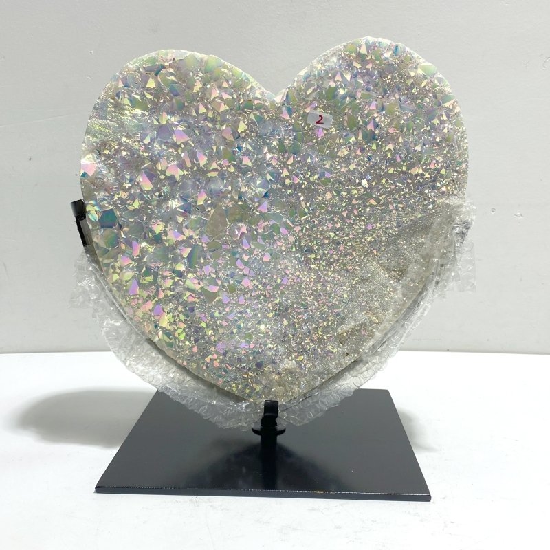 Unique Large Aura Quartz Cluster Heart With Stand 3 - Wholesale Crystals