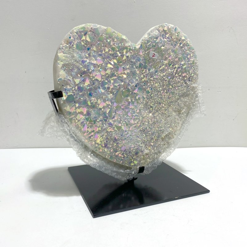 Unique Large Aura Quartz Cluster Heart With Stand 3 - Wholesale Crystals