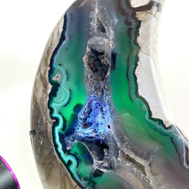 Unique Large Geode Druzy Volcano Agate Moon Carving With Stand(UV - Reactive) 4 - Wholesale Crystals