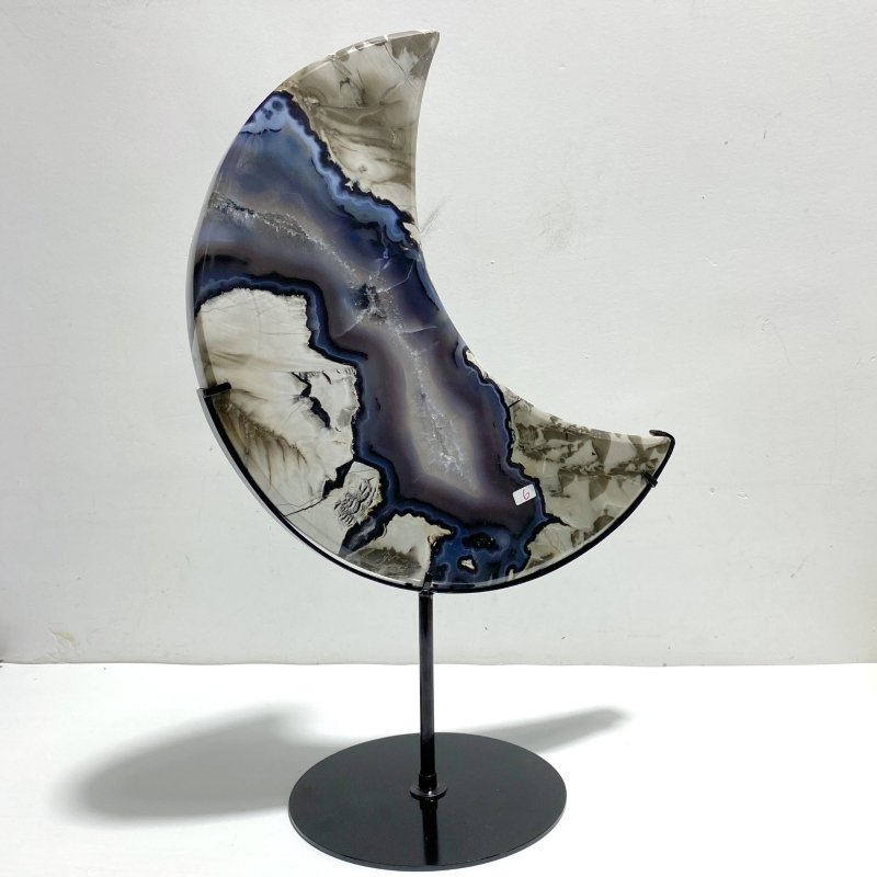 Unique Large Geode Druzy Volcano Agate Moon Carving With Stand(UV - Reactive) 6 - Wholesale Crystals