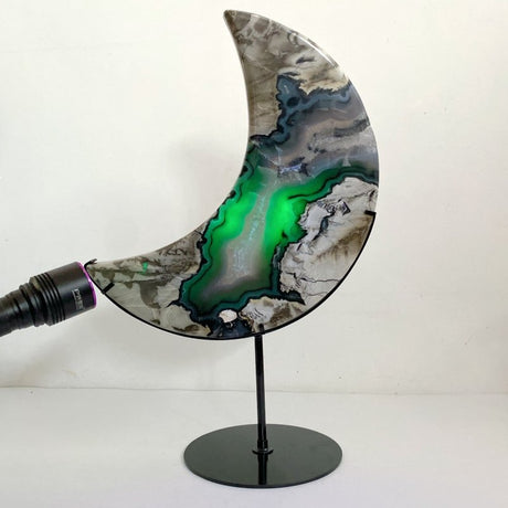 Unique Large Geode Druzy Volcano Agate Moon Carving With Stand(UV - Reactive) 6 - Wholesale Crystals
