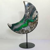 Unique Large Geode Druzy Volcano Agate Moon Carving With Stand(UV - Reactive) 8 - Wholesale Crystals