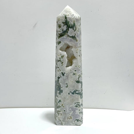 Unique Large Geode Druzy White Moss Agate Point A02 - Wholesale Crystals