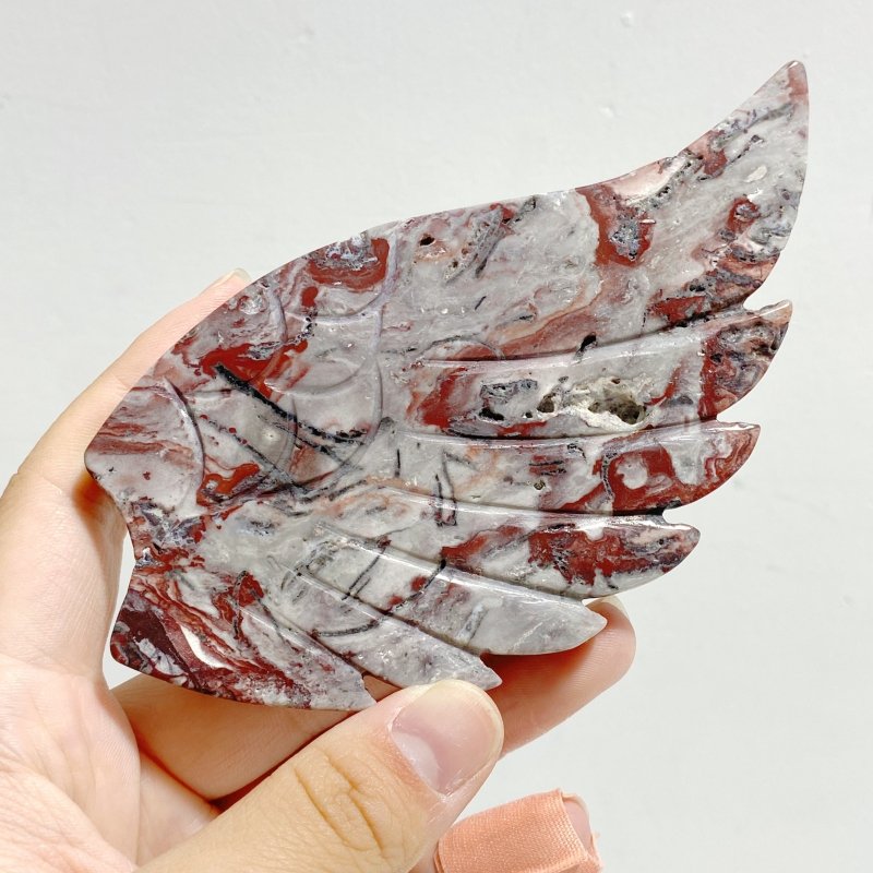 Unique Morocco Agate Heart Wing Carving With Stand - Wholesale Crystals