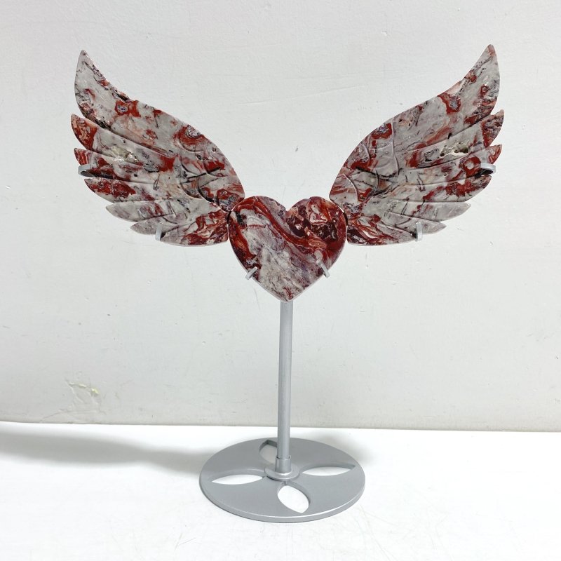 Unique Morocco Agate Heart Wing Carving With Stand - Wholesale Crystals