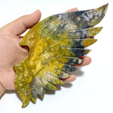 Unique Ocean Jasper Demon Angel Wing Carving With Stand - Wholesale Crystals