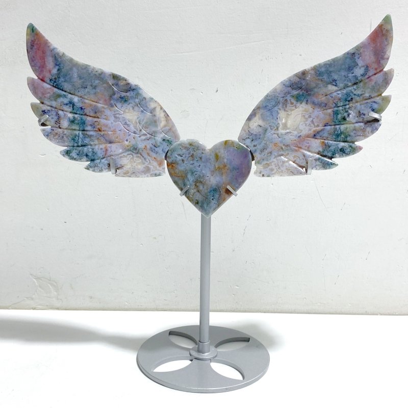 Unique Ocean Jasper Heart Wing Carving With Stand -Wholesale Crystals